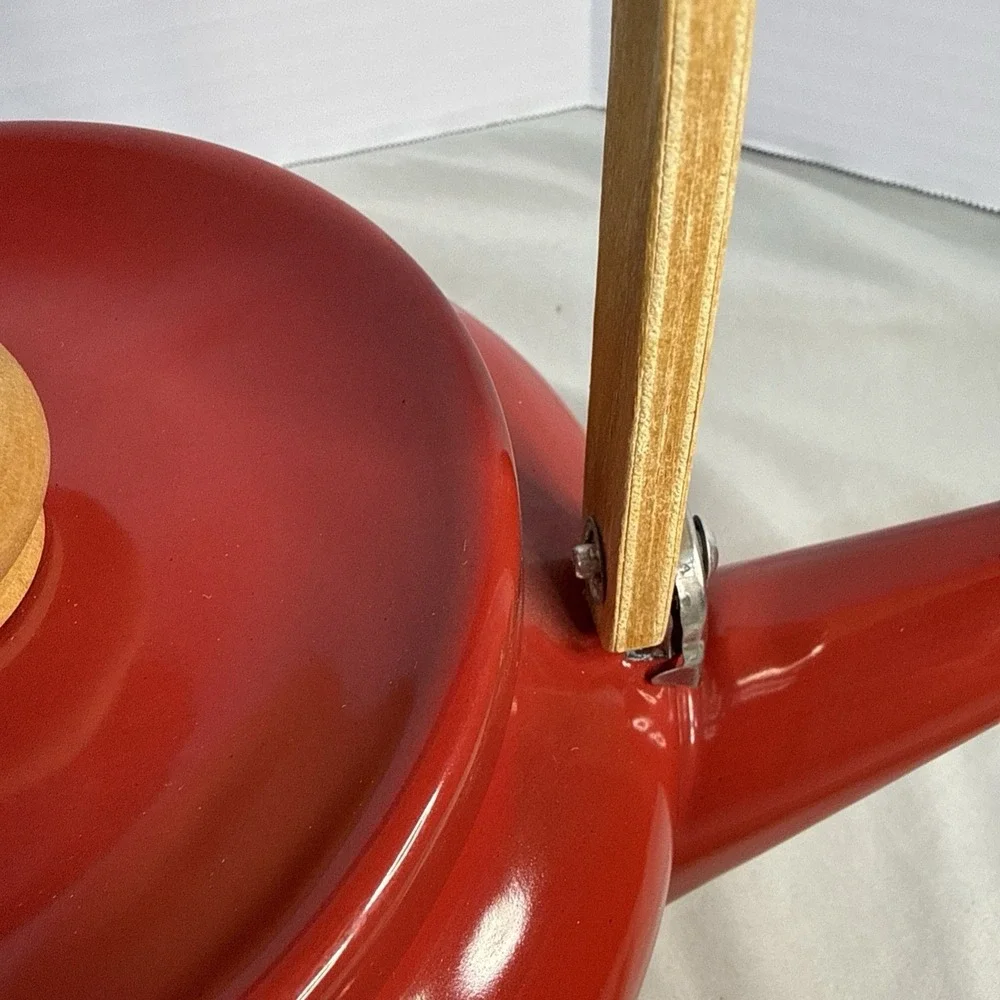 Vintage Mid-Century Modern Red Enamel Stovetop Tea Kettle